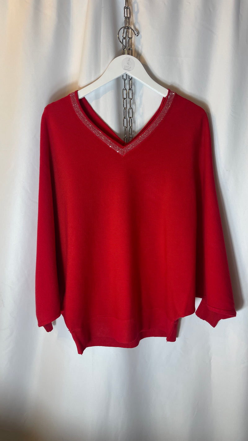 CHILLI & CHARM - V neck diamante jumper