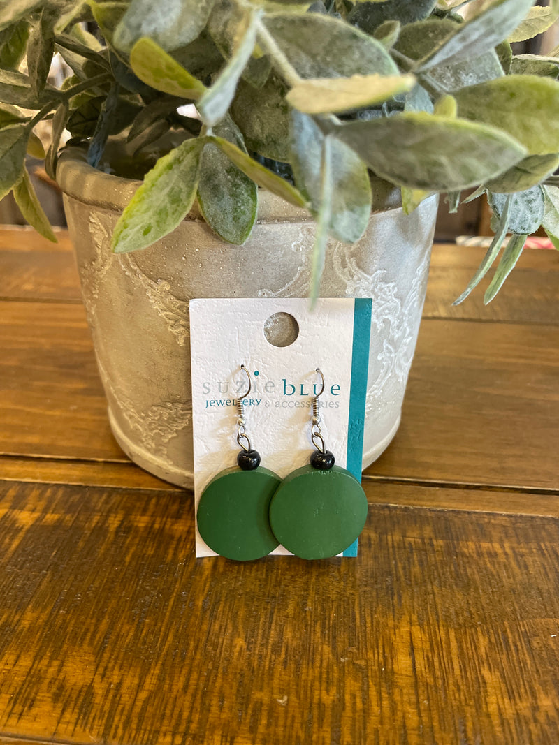 SUZIE BLUE - Green wooden disc earrings