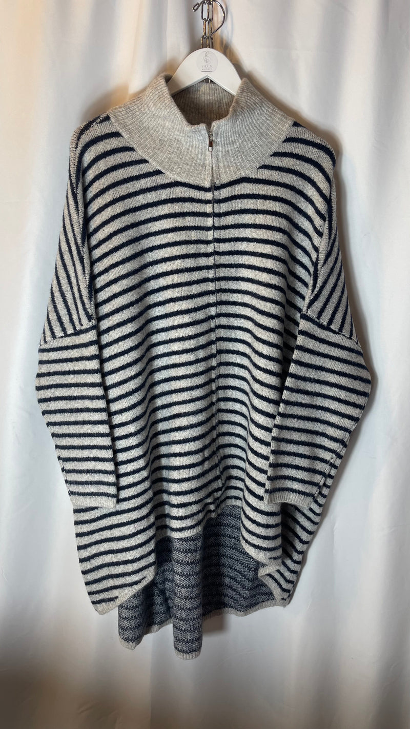 SARAH TEMPEST - Oversized stripe zip jumper