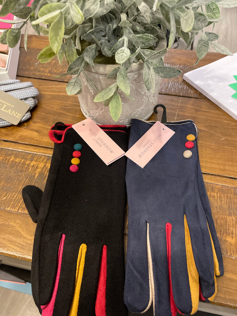 COLOUR INSET FAUX SUEDE GLOVES