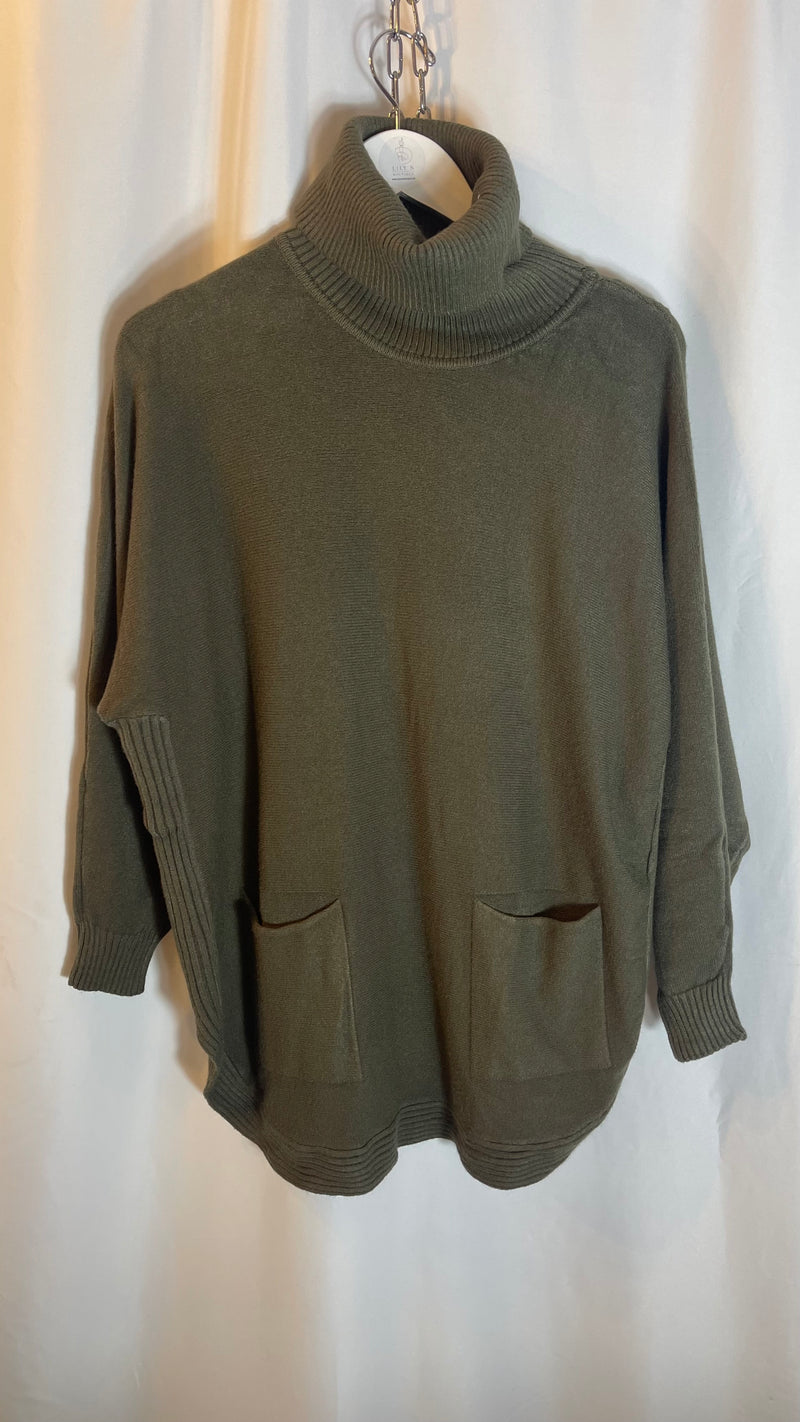 RIBBED TURTLE NECK JUMPER WITH BUTTON BACK - Chilli & Charm