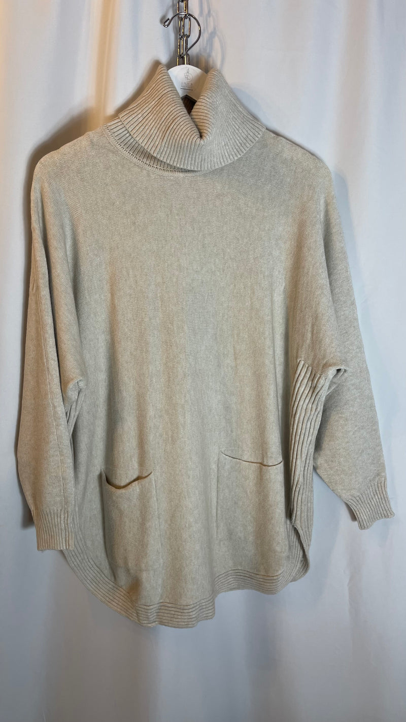 RIBBED TURTLE NECK JUMPER WITH BUTTON BACK - Chilli & Charm