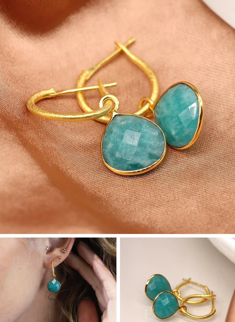 14k gold plated amazonite scratched hoop earrings