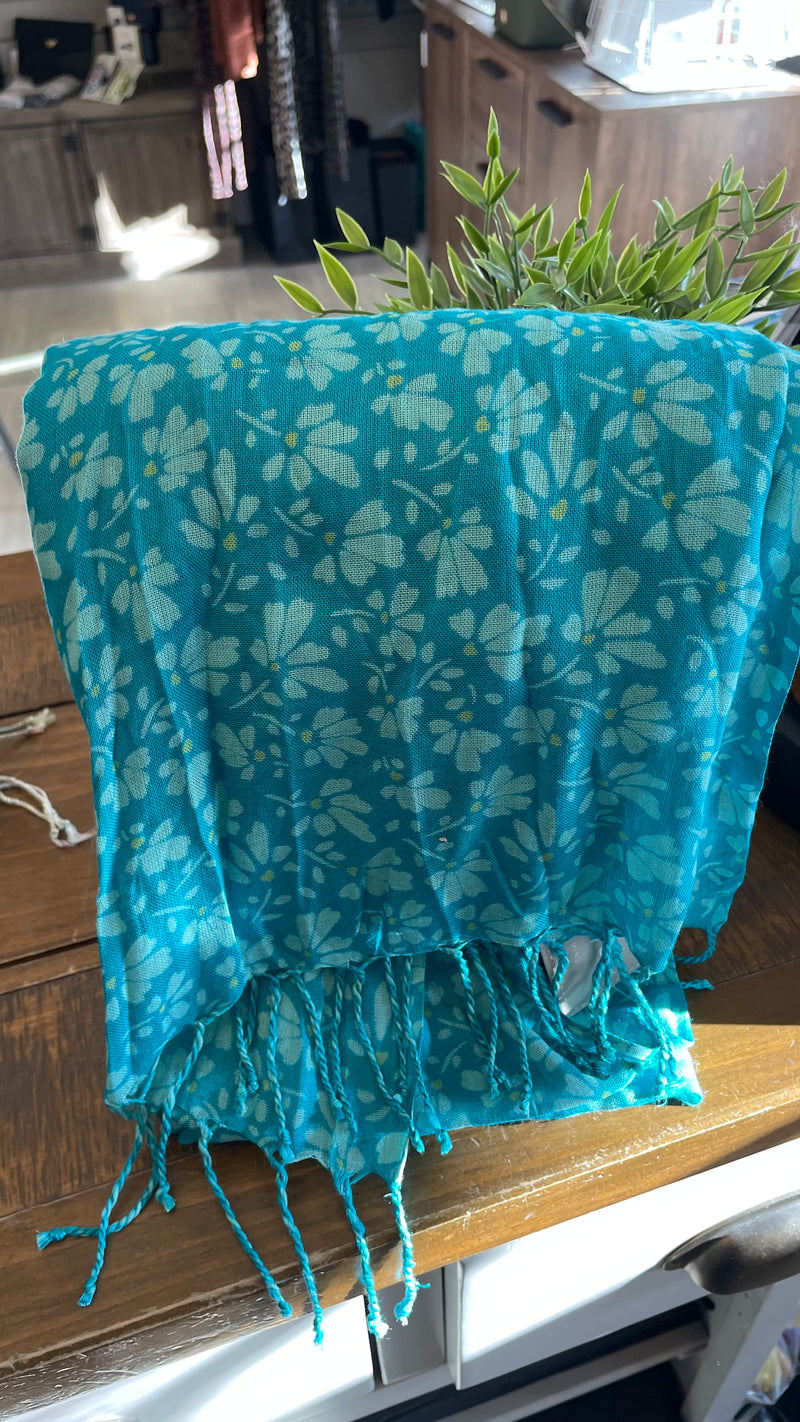 POM SCARF - TEAL BUTTERFLY