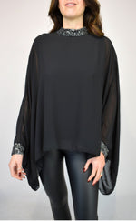 FORCYA - Sequin Collar & Cuff Dipped Hem Top