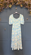 GOOSE ISLAND - SHIRRED FLORAL BLUE MIDAXI DRESS