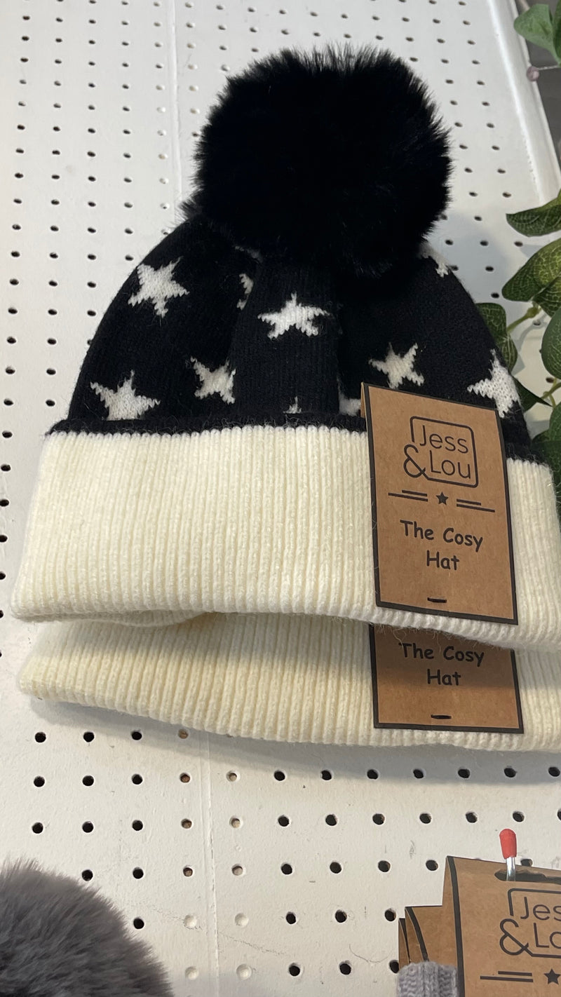 J & L Cosy cable pom pom hat