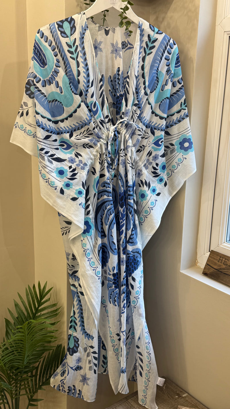 POM - BLUE & WHITE LONG BEACH COVER UP