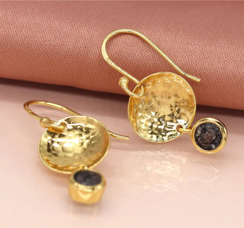 POM - Aureus 14K Gold plated disc hammered disc earrings