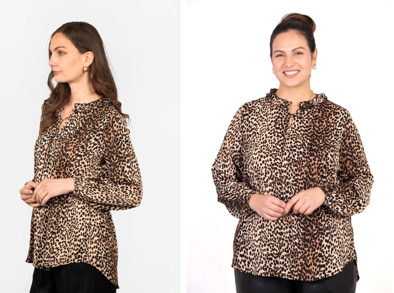 SARTA -Ava Grandad Collar Blouse, Neutral, Leopard